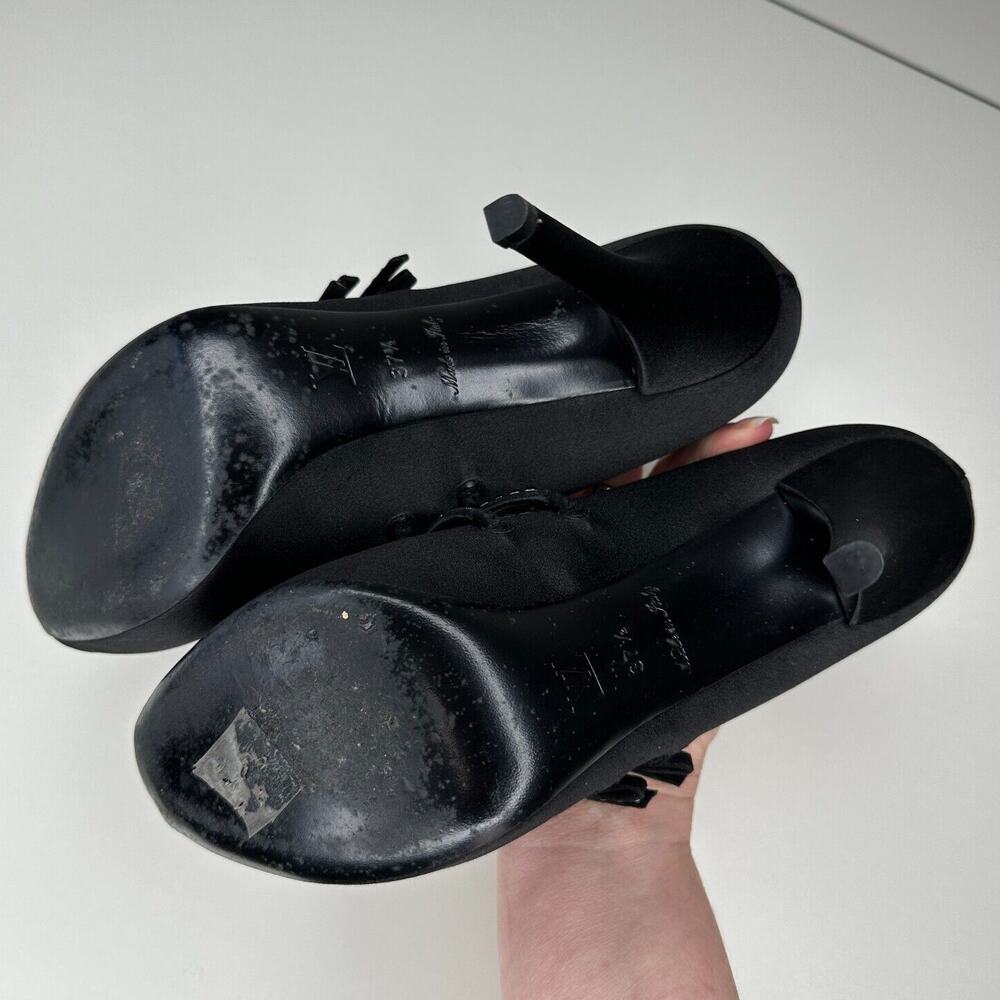 Louis Vuitton Vintage Black Satin Open Toe Crystal Strap Embellished Pumps 37.5 - Picture 11 of 13